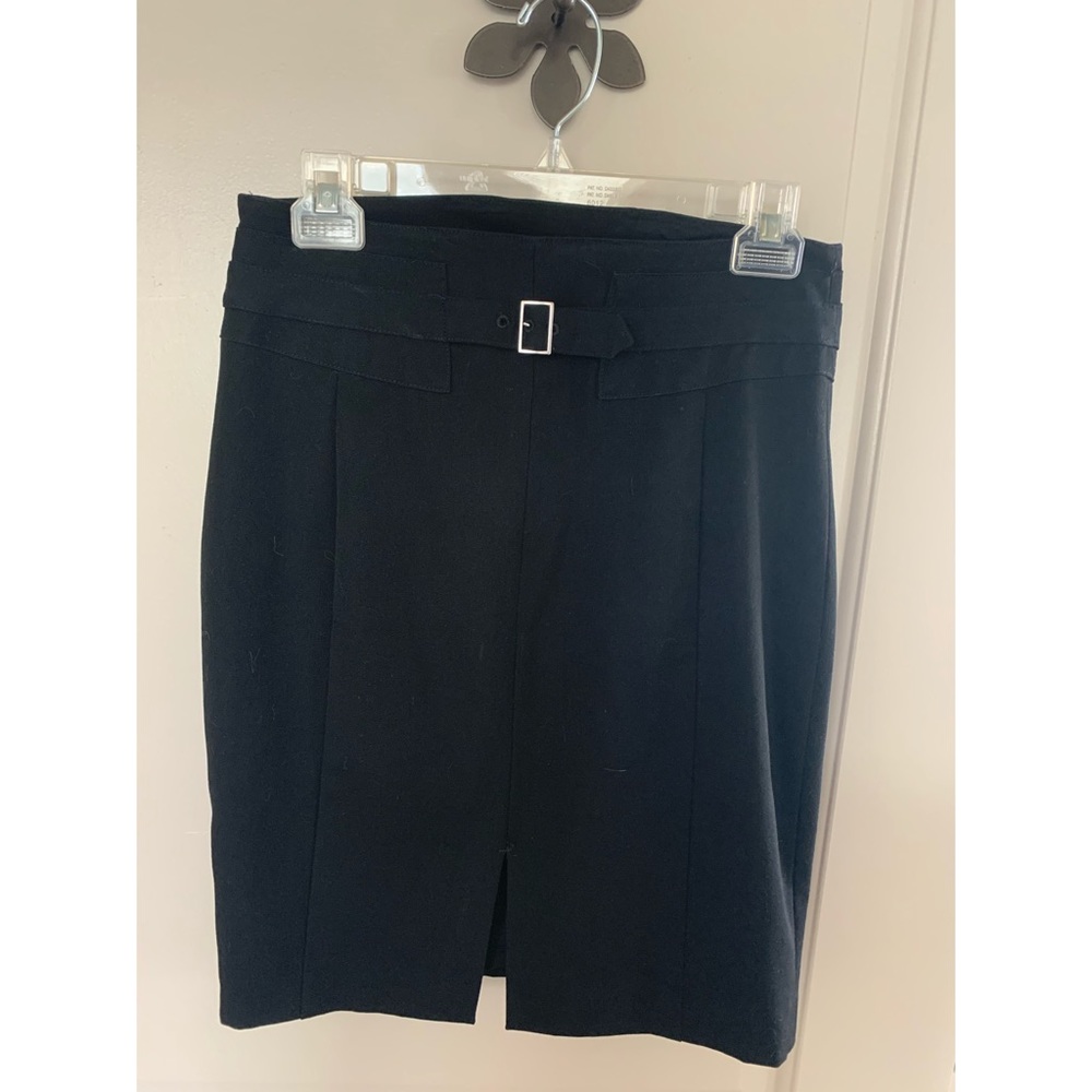 Express Black Pencil Skirt with Slit & Buckle